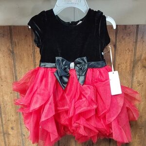 Biscotti Vibrant Red Tulle Dress with Black Satin Detail